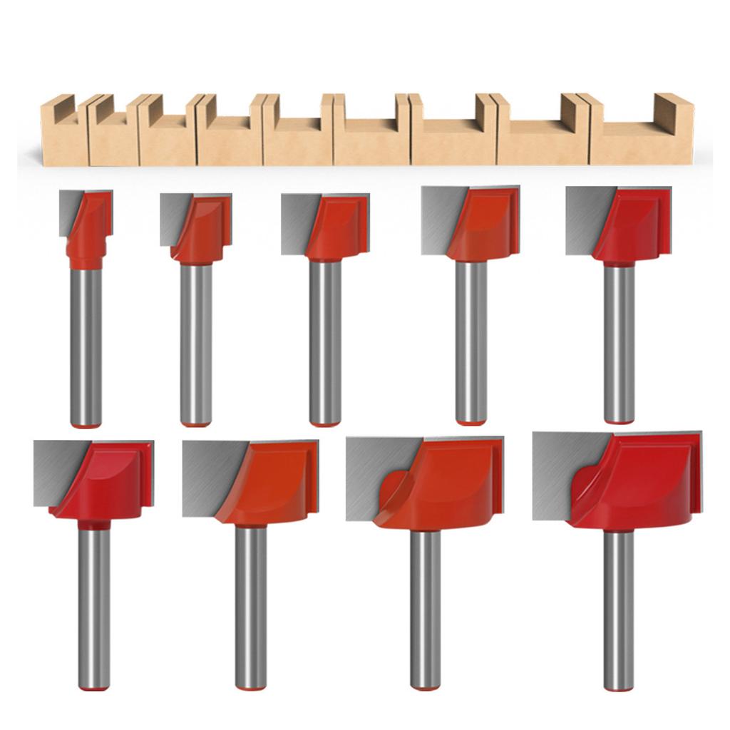 9Pieces Router Bit Set Trimming Straight Milling Cutter Wood Bits Tungsten Carbide Cutting Woodworking Trimming Tool
