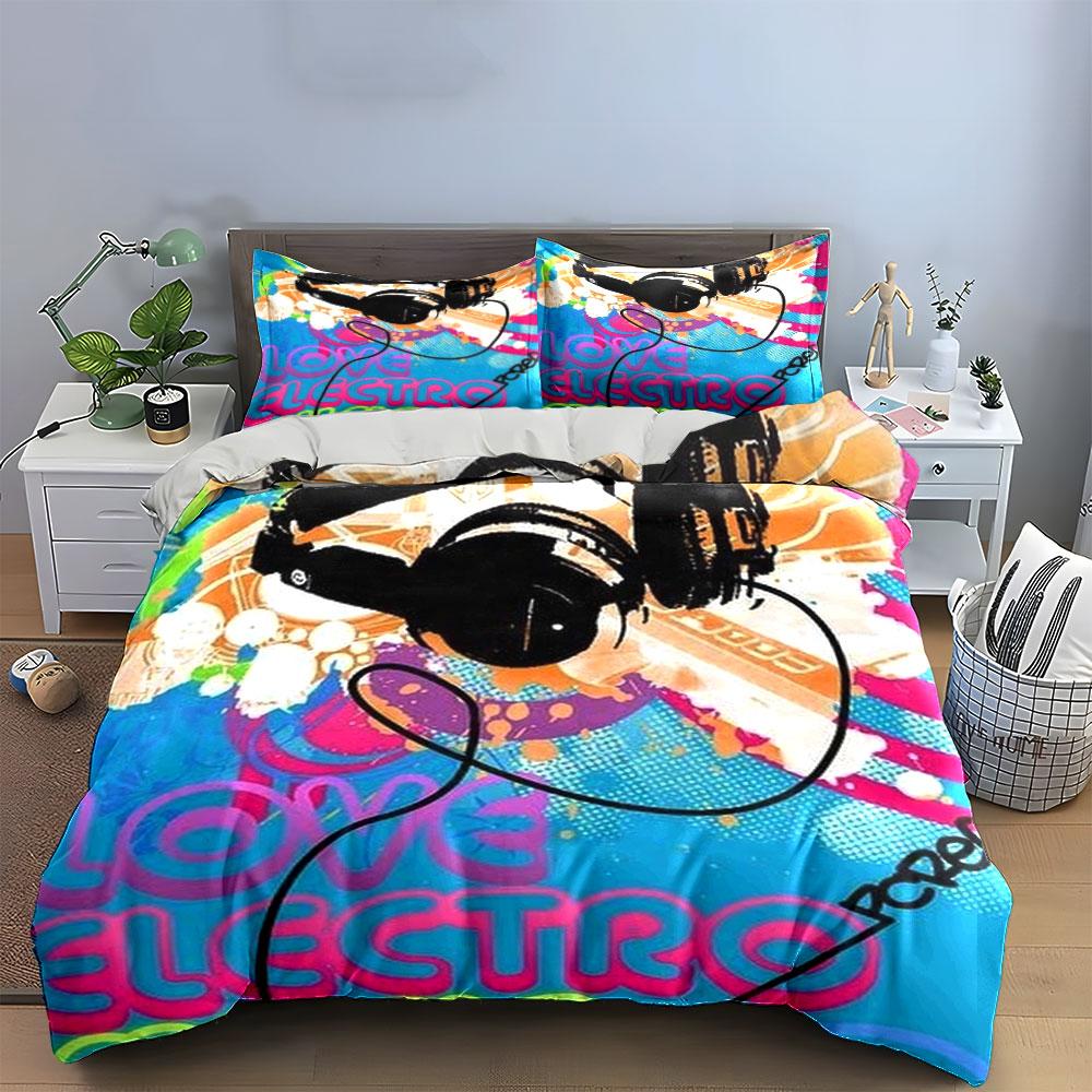 Colorful Music Theme Decor Set Soft Skin-Friendly Bedding Set Includes 1 Duvet Cover And 2 Pillowcase Gift