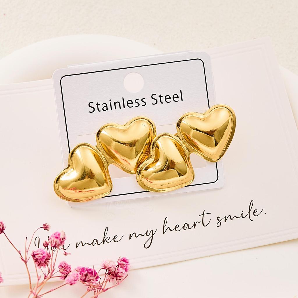 Geometrische Gestreifte Herz Edelstahl Ohrstecker für Damen