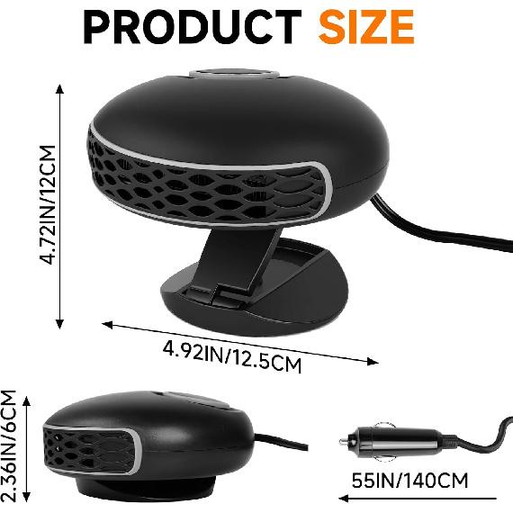 Portable 12V Car Heater & Defroster, 150W Fast Heating & Cooling Fan,Plug In Car Heater for Windshield Defogger with 360° Rotary Car Heaters for