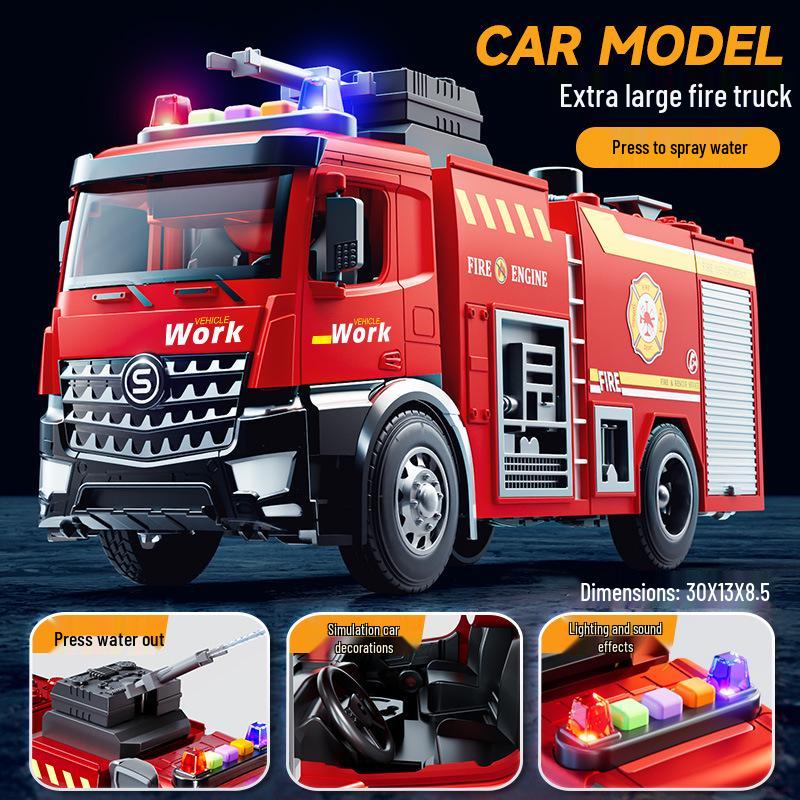 Children's Large Firefighter Truck Toy: Water-Spraying Alloy Model for Boys & Girls
