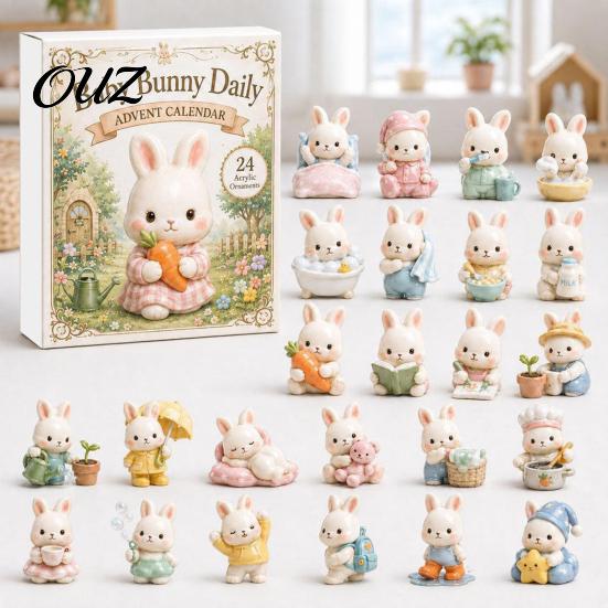 Creative Holiday Gifts for Rabbit Lovers 2026 Bunny Advent Calendar, 24 Days Acrylic Ornaments Christmas Countdown Decorative Animal Charms