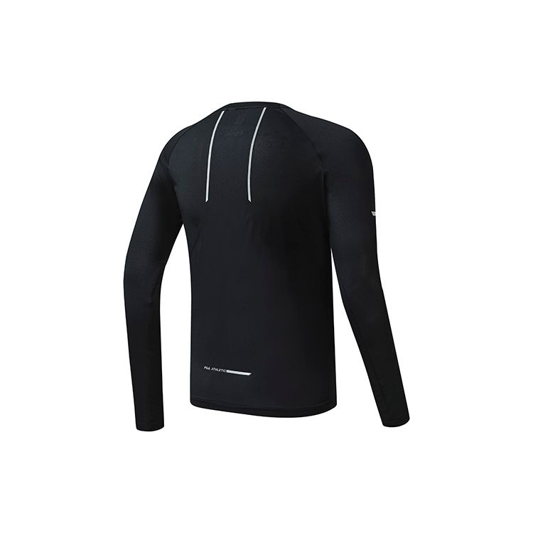 Fila Athletics Logo Print Sports Running Fitness Casual Crew Neck Long Sleeve T-Shirt Men Tops Deep-Black A11M242201F-BK