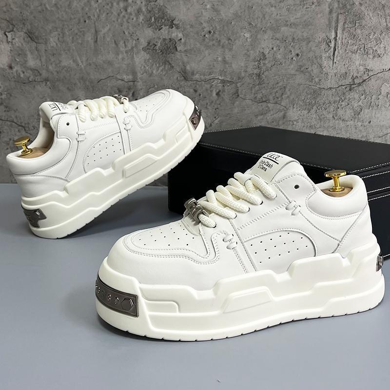 Herren Weiße Plateau-Sneaker Dicke Sohle Freizeitschuhe Design Trendige Brot-Schuhe Unisex Bequem Tägliches Tragen