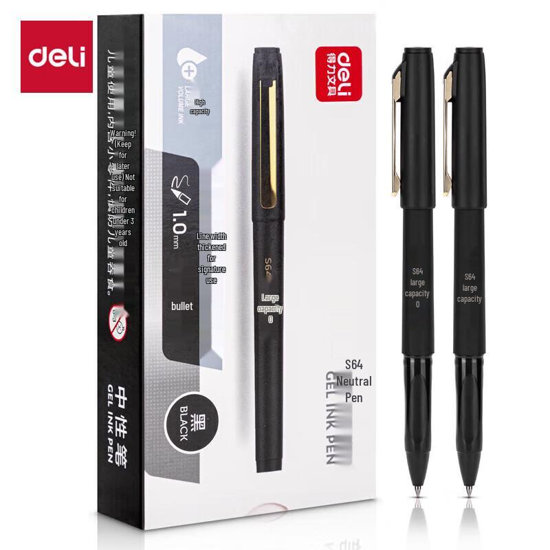 Deli 1.0mm Black Gel Pens, Bullet Tip, 12-Pack
