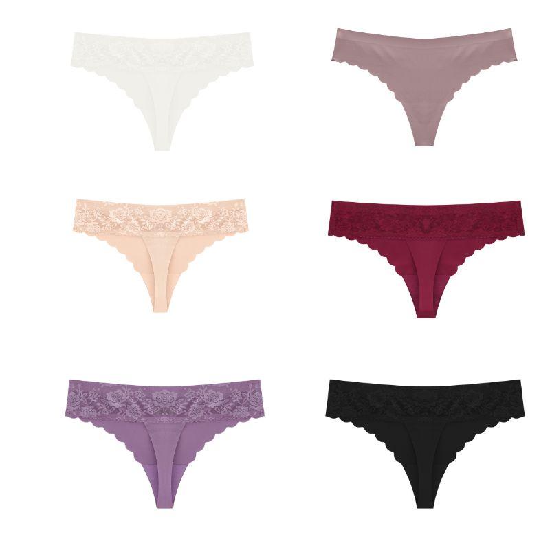 Ice Silk Seamless Panty for Women Lace Underwear Wavy Edge Underpants Breathable and Soft Panties S-XL