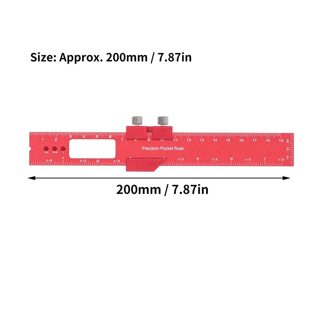 Woodworking Ruler 8 Inch Aluminum Alloy Scribing Measuring Tool with Positioning Sliding Block