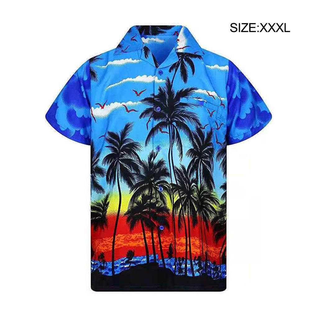 Herren Hemd Strand Kurzarm Lässig Schnelltrocknend Locker Urlaub Palme Einzel Strandkleidung Übergröße Bluse Sommer Urlaub