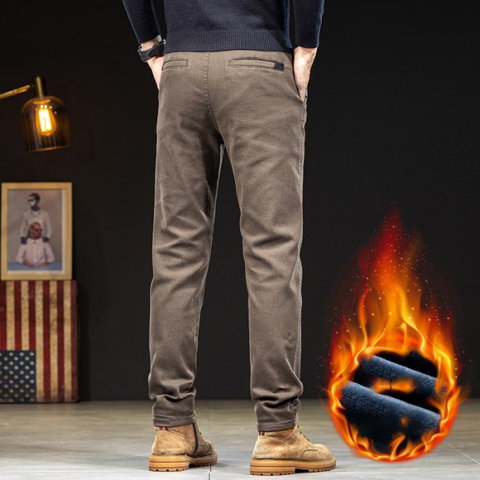 

2023 Новые длинные брюки с плюшем и утолщенной имитацией джинсовой ткани повседневные брюки прямые облегающие эластичные универсальные мужские брюки 38 кофейный