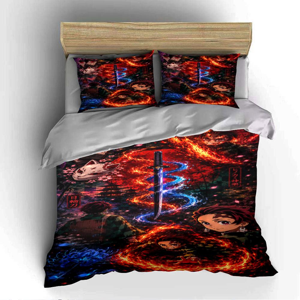 Anime Style Bedding Set with Blade Design Bedding set (1 duvet cover, 2 pillowcases, duvet not included)