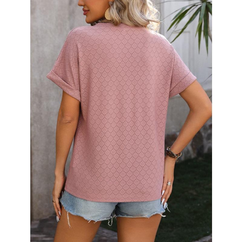 YYFS Dámská móda Ležérní Léto Jaro Jednobarevný potisk Halenky a košile s krátkým rukávem a výstřihem do V