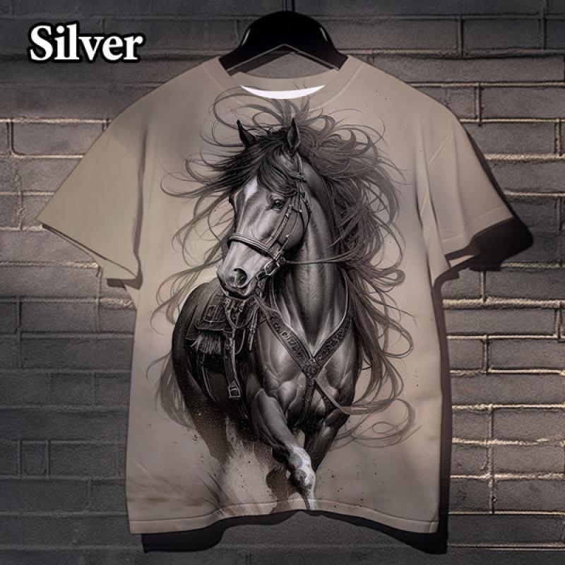Fashion Horse Graphics T-shirts Summer Trend Short Sleeve 3D Animals Printed T Shirts Casual Loose Streetwear Harajuku Tees Tops