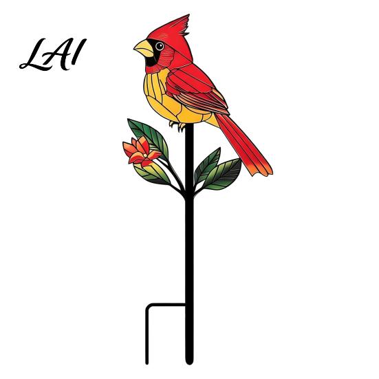 Ground Stake Metal Bird Garden Decor Weather Resistant Printed Flat Yard Art Ornament Rustproof Planter Durable Outdoor Lawn Decor Pot Insert