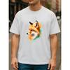 European Sizes Painted Fox Head, Ink-wash Animal Pattern Print, Fashionable and Versatile Daily Top, Round-neck Short-sleeved Top,