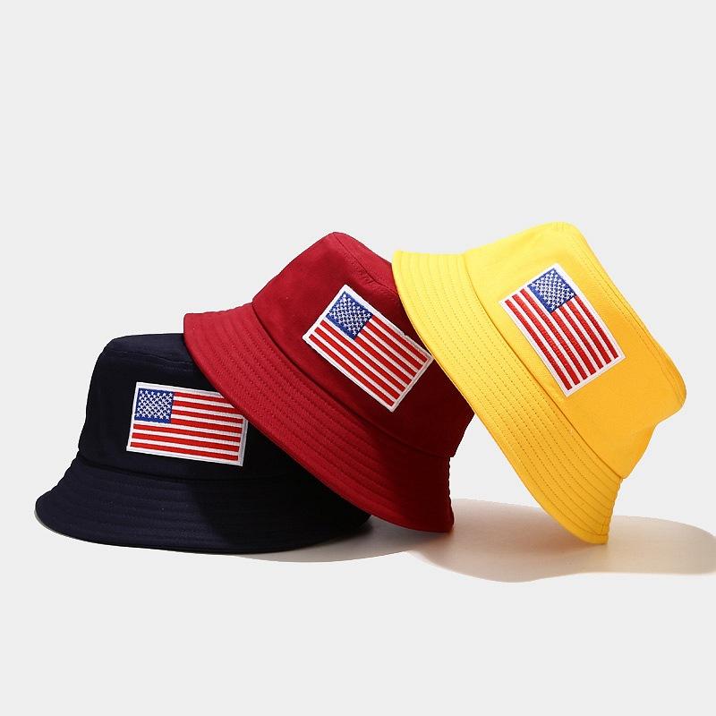 Hot Sale American Flag Labelled Bucket Hat Men and Women Embroidered Sunscreen Basin Hat Sun Hat