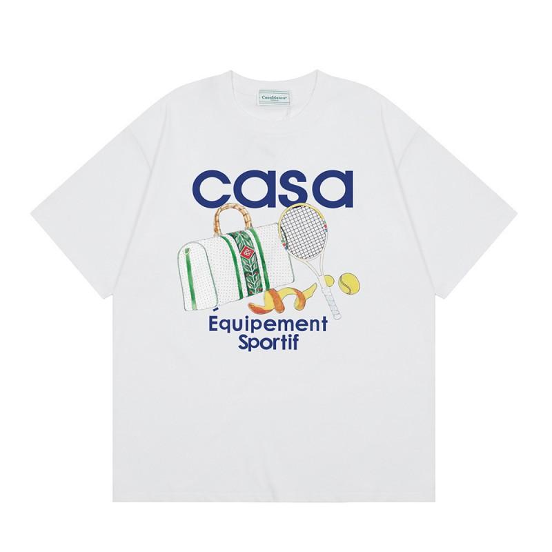 T-shirt Imprimé Casablanca Hommes Femmes Coupe Ample Manches Courtes Haut Décontracté