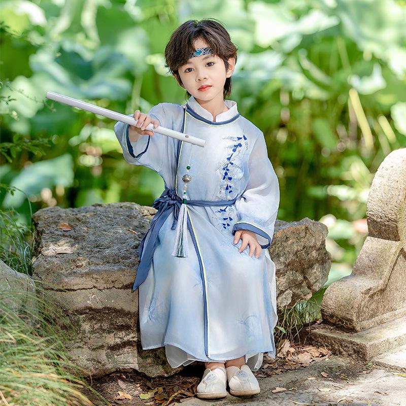 Herbst Kinder Hanfu: Antikes Tang-Stil Langarm Jungen-Gewand-Set