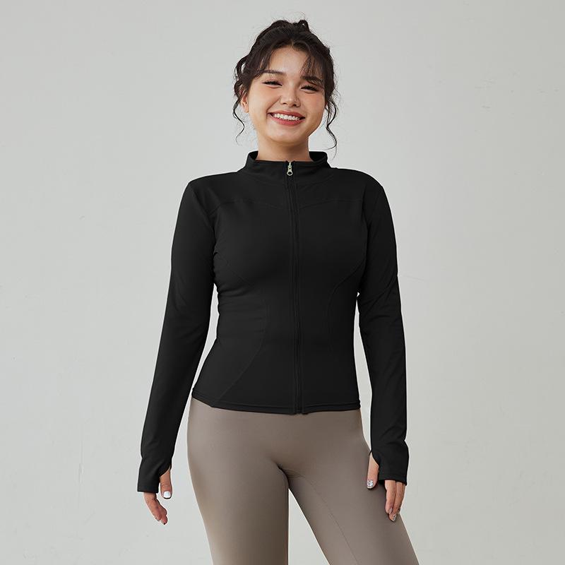 

Женская приталенная быстросохнущая куртка для йоги - С длинным рукавом, на молнии, спортивный топ в летнем стиле S