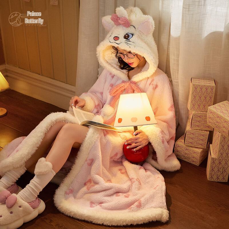 Disney Marie Cat Women s Coral Fleece Hooded Bathrobe XL