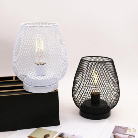 Birdcage Shaped Table Lamp Battery Operated Iron Mesh Shade Night Light for Bedside Bar Cafe Bedroom