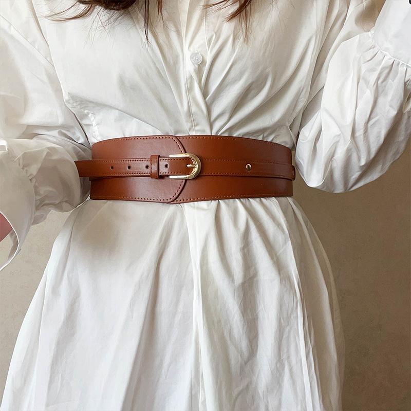 Retro Solide Breite Korsett-Gürtel für Damen PU-Leder Elastisch Dünner Bund Damen Kleid Mantel Dekorative Cummerbunds Bandage