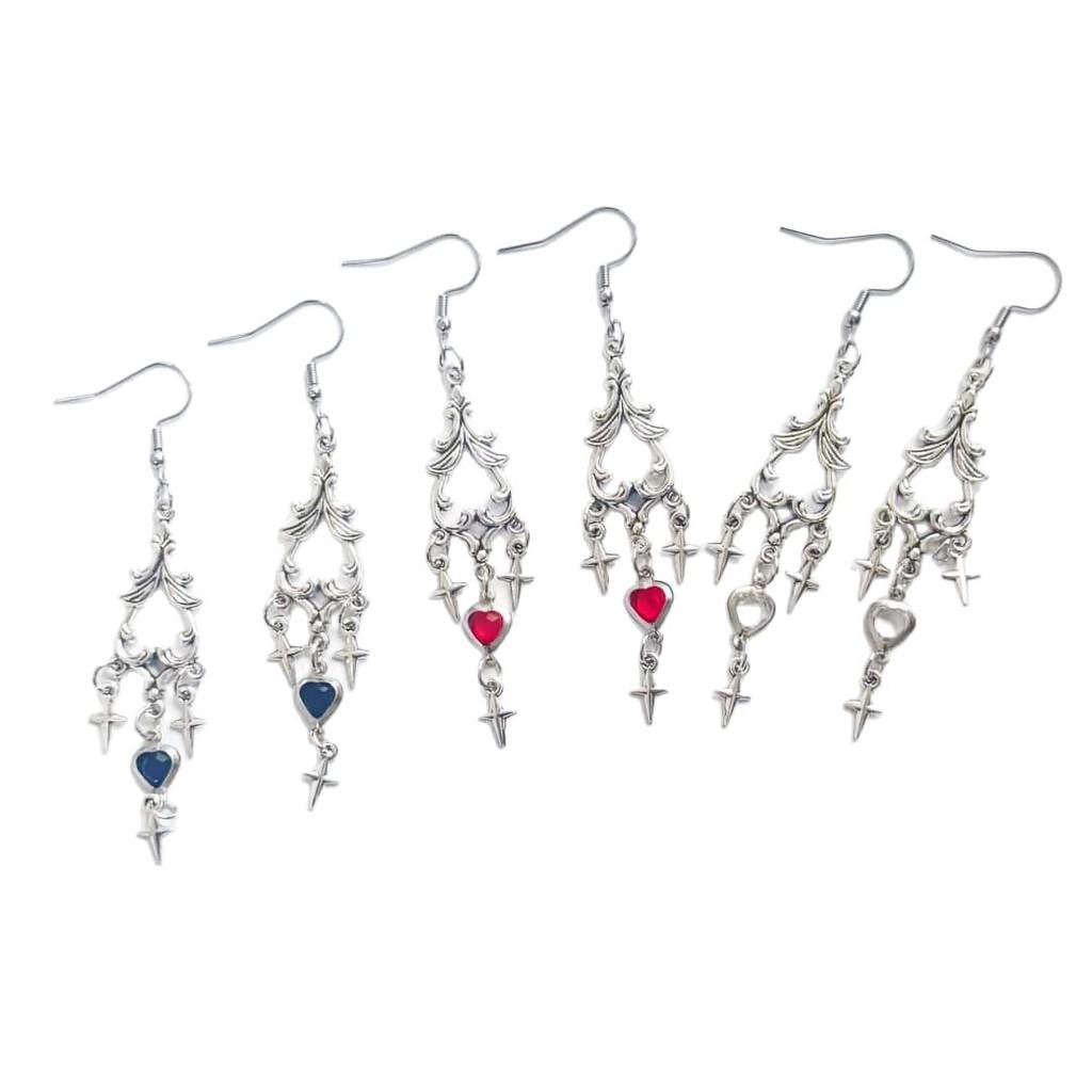 Gothic Heart Star Earrings Alloy Dark Style For Women Trendy Jewelry