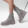 Gdgydh Wildleder-Damen-Chelsea-Stiefel mit Profilsohle, elastischen Sock Booties, zum Hineinschlüpfen, Winter-Plateauschuhe mit mittelhohem Absatz