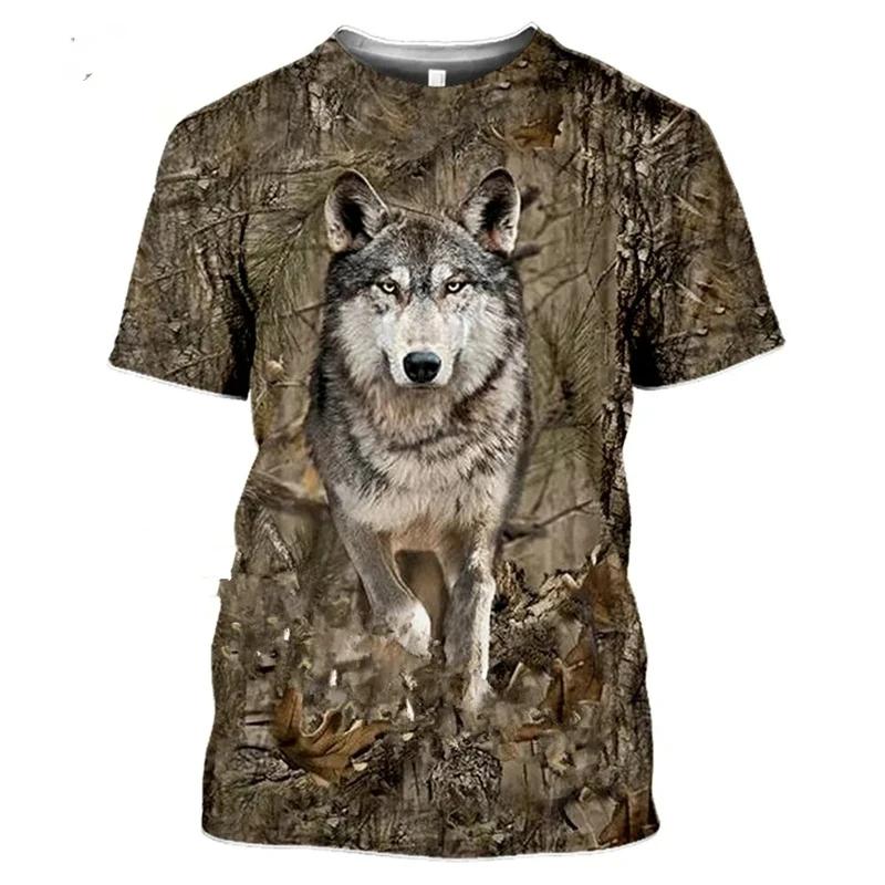 

2024 Casual Hunting Camouflage Print T Shirts New Fashion Wolf Fox Graphic T-shirt For Men Clothing Forest Hunter Male Tops 4XL 6XL
