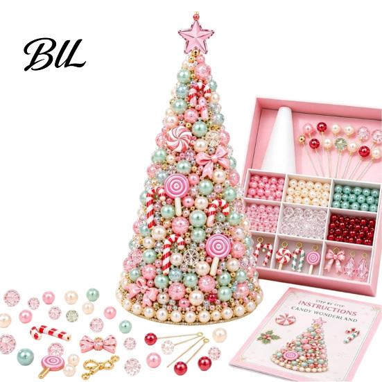 Handmade Gift for Craft Lovers DIY Beaded Tree Kit Adults, Christmas Bead Kit, Beginner Friendly Set 3D Ornament Holiday Tabletop Mantel Decoration