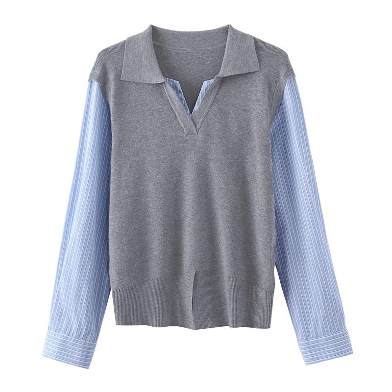 Women's Striped Patchwork Knit Top