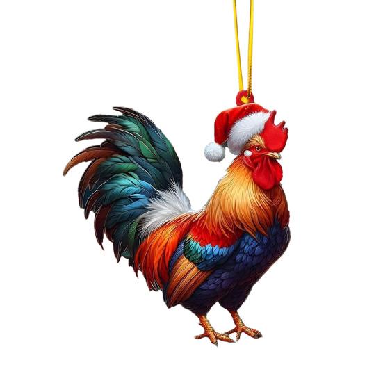 Christmas Ornament 2D Acrylic Dog Bear Bee Rabbit Rooster Hanging Decoration Cartoon Animals Xmas Tree Pendant for Home Party Decor