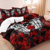 3Pcs Set Black Red Skull Butterfly Rose Print Duvet Cover Set, For Home Bedroom Dormitory And Hotel Use