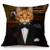 Cat Funky Portrait Style Sofa Decorative Throw Pillow Case Gentleman Animal Oil Painting Art Cotton Linen Cushion Cover Cojines