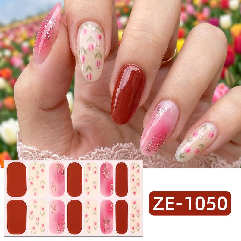 New Maple Leaf Pink Hot Stamped Gold Nail Stickers 3D Ombre Grass Fresh Style Nail Stickers