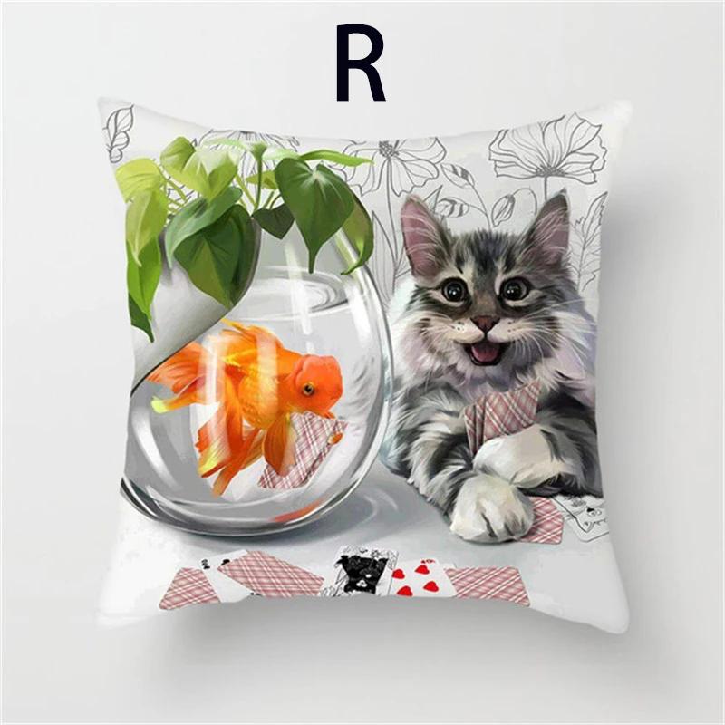 Cushion Cover Cute Cat Pattern Square Pillowcase Zipper Birthday Gift Sofa Home Hotel Decoration 45*45Cm