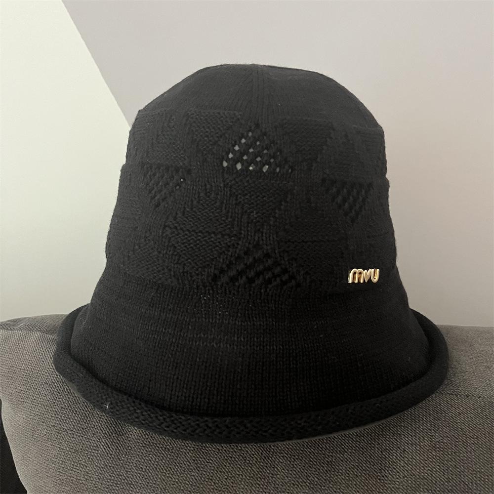 Hollow Knitted Bucket Hat, Curled Edge Fashion Visor, Travel Versatile Washbasin Hat