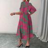 Women's V Neck Short Sleeve Floral Print Midi Dress Loose Fit Mid Waist Vintage Tie Belt Vacation A Line Dress