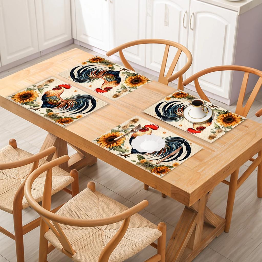 1PC Chicken Themed Linen Meal Mats Restaurant Kitchen Table Pad Used for Party Decoration Heat-resistant To Protect The Desktop