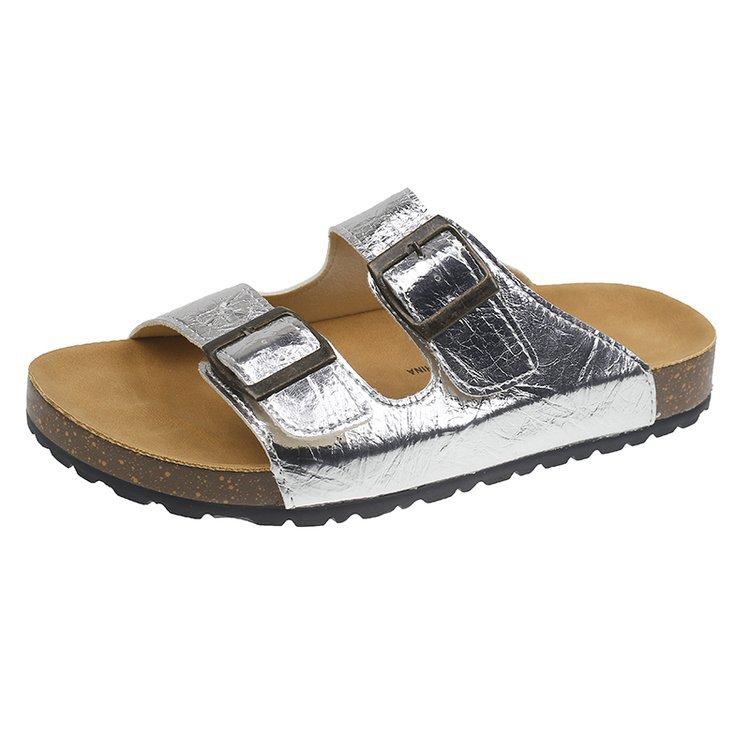 British retro one-word button slippers women's summer wear 2025 new Korean version one-word drag flats beach shoes sandals