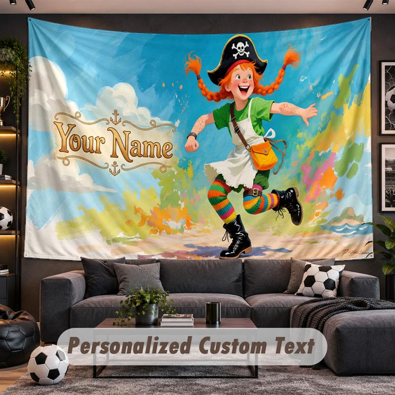 Pippi Longstocking Personalized Tapestry Support Custom Name, Wall Art Home Decoration