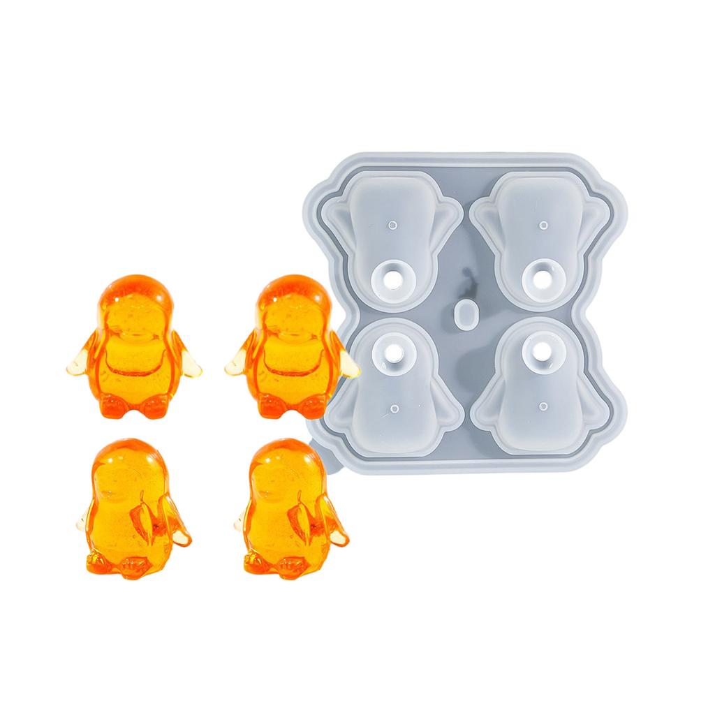 Multipurpose Sturdy Silicone Penguins Ice Cube Tray with Lid 4 Slots Whiskey Ice Mold Easy Release Home Accessory