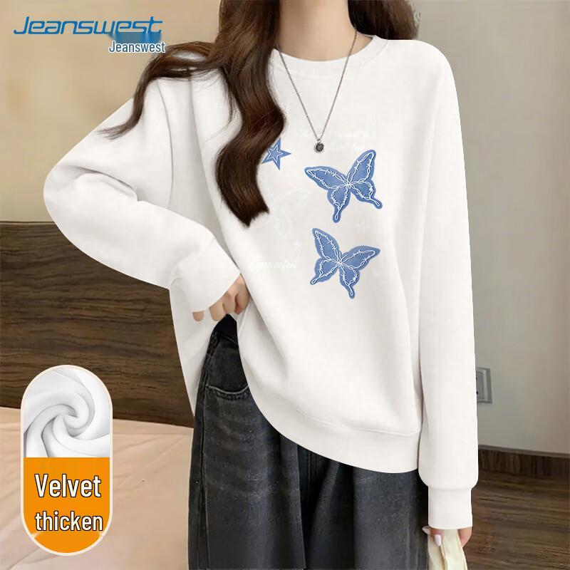 JEANSWEST Damen Fleecegefüttertes Rundhals-Sweatshirt