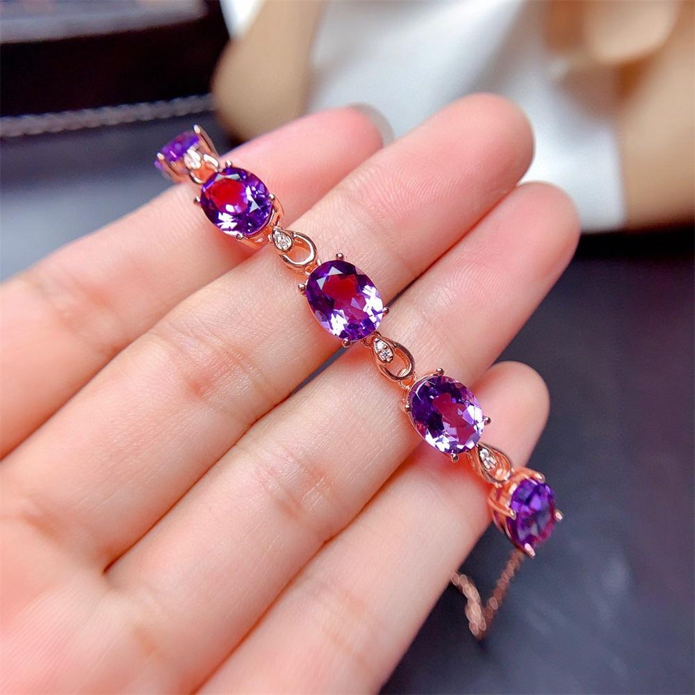 Bracciale in Argento Sterling 925 Placcato Oro Rosa con Ametista Artificiale, Gioiello Regalo per San Valentino, Matrimonio, Festa per Donna