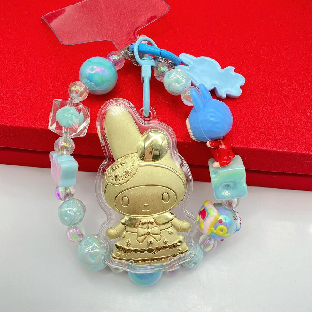 Sanrio My Melody 999 Pure Gold Charm Pendant Keychain Bracelet for Women