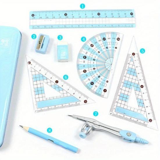 8 Adet/Set Cetvel Pergel Kurşun Kalem Seti Geometri Matematik Öğrenci Çizim Kırtasiye Malzemeleri Matematiksel Erkek Kız Hediye Okul Malzemeleri