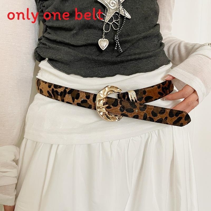 Bohemian Leopard Print Leather Belt For Women With Alloy Buckle For Casual Wear