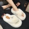 Large size thick bottom cross with fluffy slippers for women to wear 2025 new muffin thick bottom heightening soft bottom household cotton mop