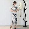 Ink and wash lotus national style new Chinese Suzhou long cheongsam improved young women's high-end sense retro short-sleeved catwalk