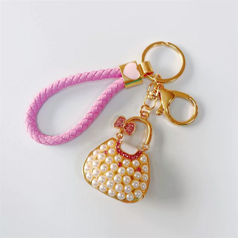 Cute Keychains for Women Rhinestone Pearls Bags Shape Key Chains Jewelry for Car Women's Bags Decoration Bag Charm