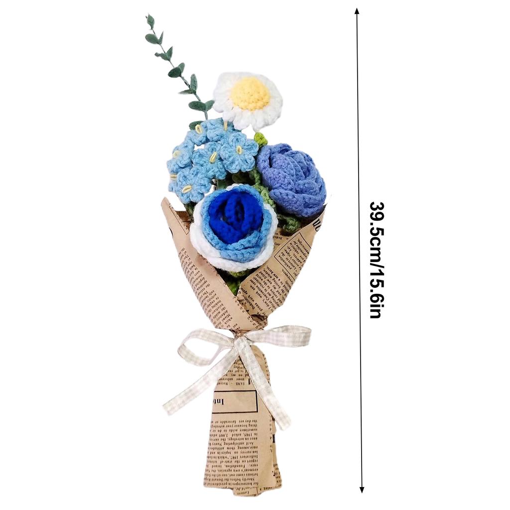 Knitting Crochet Flower Hand Made Knitted Bouquet for Wedding Home Decoration Blue